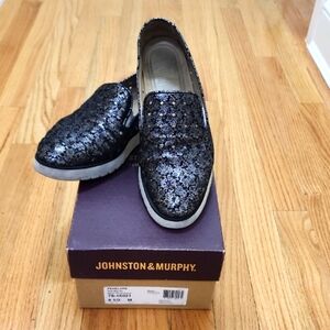 Johnston & Murphy Penelope Women's Slip-On Black Metallic Perforated Size 8.5/40